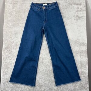 Maeve Anthropologie High Rise Wide Leg Jeans Dark Wash Raw Hem Size 26
